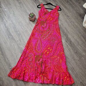 Vintage Pink Paisley Maxi Dress Boho Festival Sz S